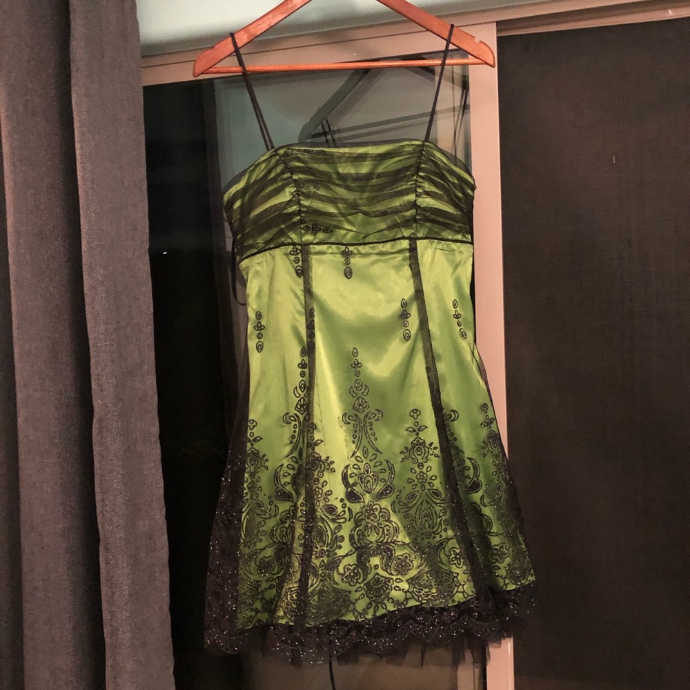 Lime Green and Black Corset-Back Dress